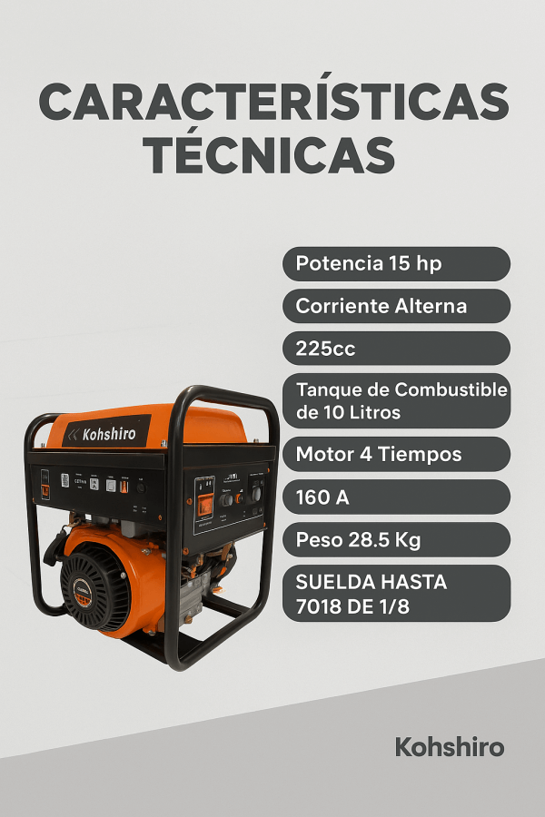 Moto Soldadora A Gasolina 160amp 110v 15hp Kohshiro Naranja - Imagen 6