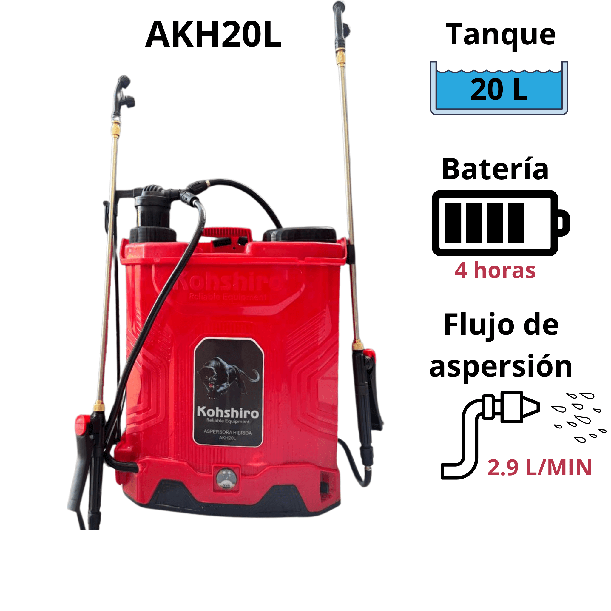 Eléctrico/Manual 20lts Hibrido Kohshiro Naranja - Imagen 2