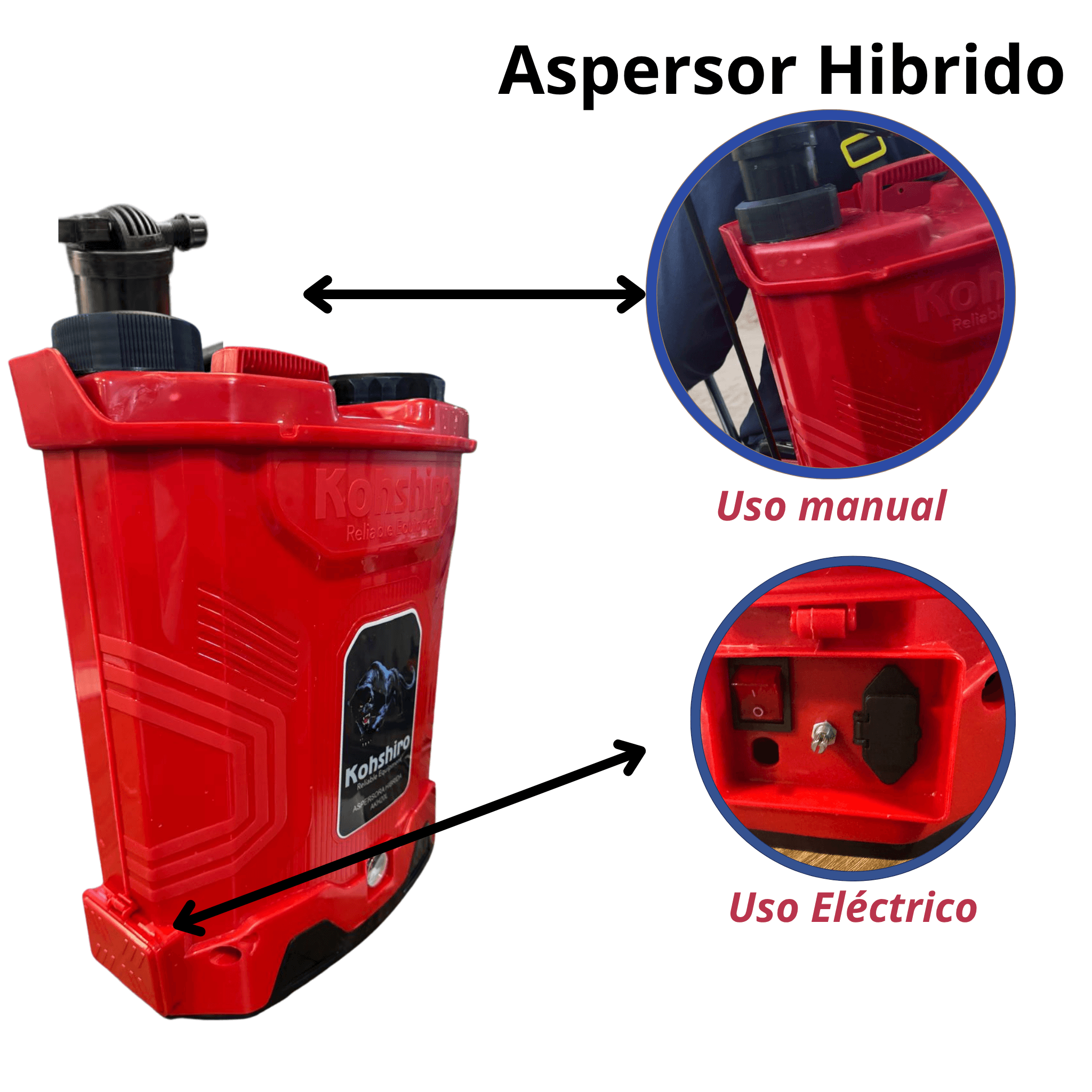 Eléctrico/Manual 20lts Hibrido Kohshiro Naranja - Imagen 3