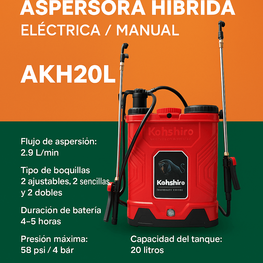 Eléctrico/Manual 20lts Hibrido Kohshiro Naranja - Imagen 7